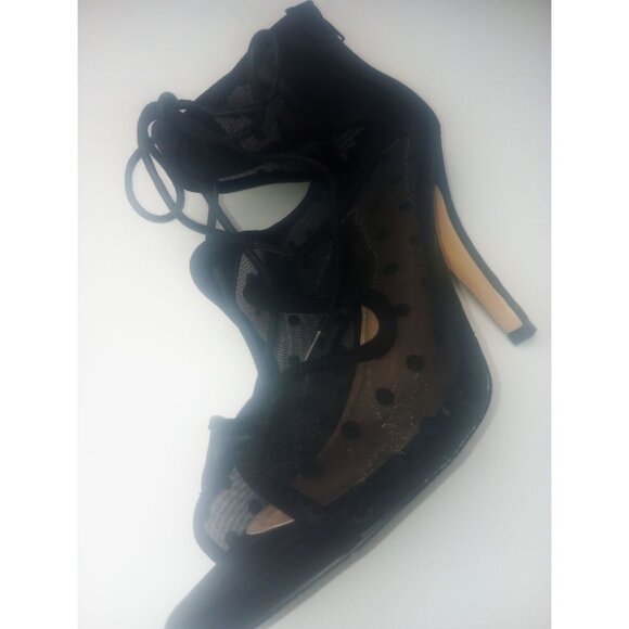 Torrid Black Polka Dot Mesh Lace Up Tie Zipper Stiletto Heels Size 9W - Picture 6 of 12